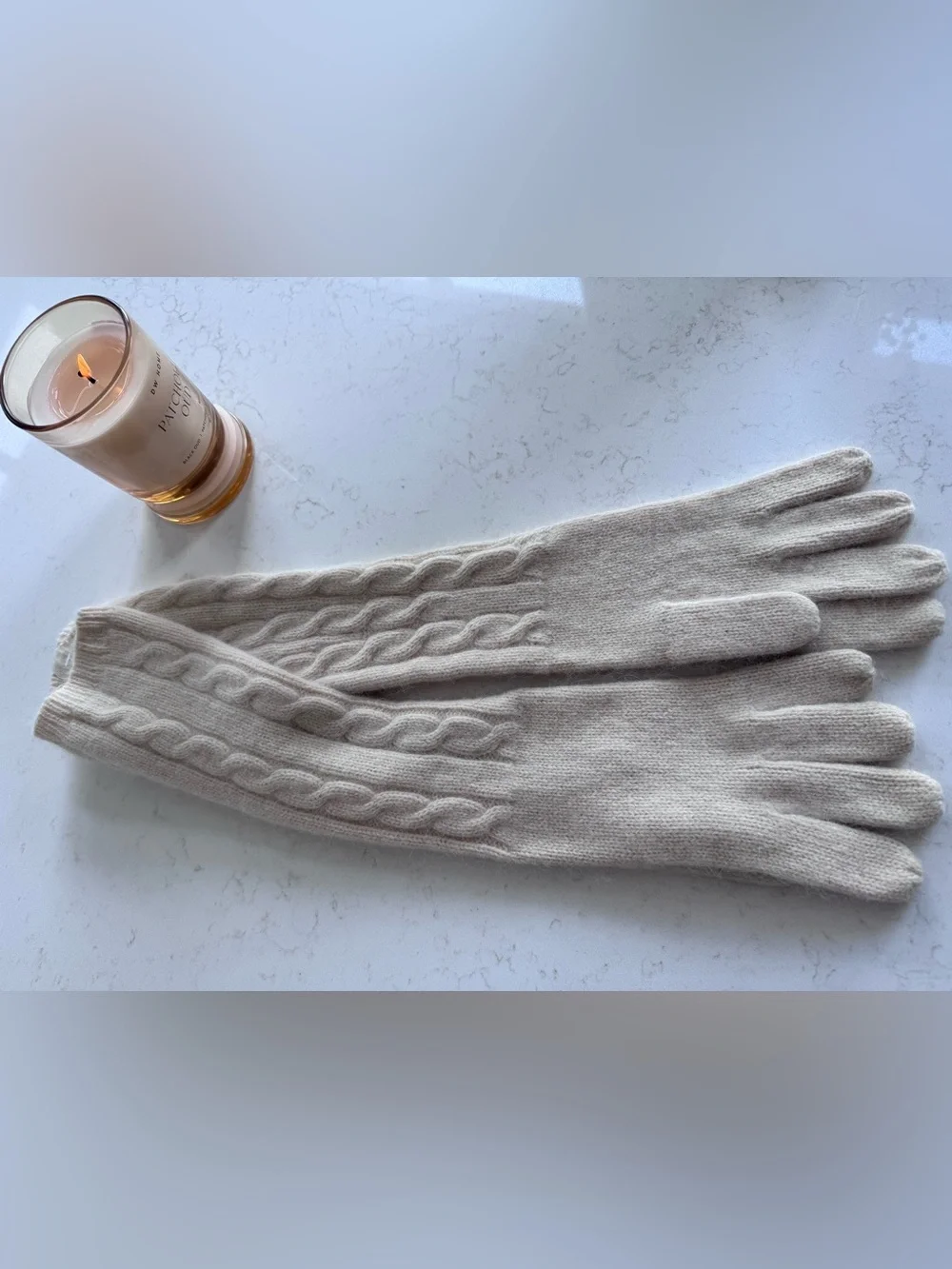 Ralph Lauren Cream Cable-Knit Long Gloves